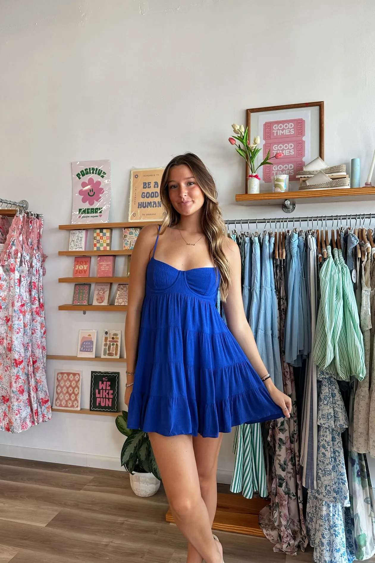 Elaine Open Back Dress in Blue | Restocked