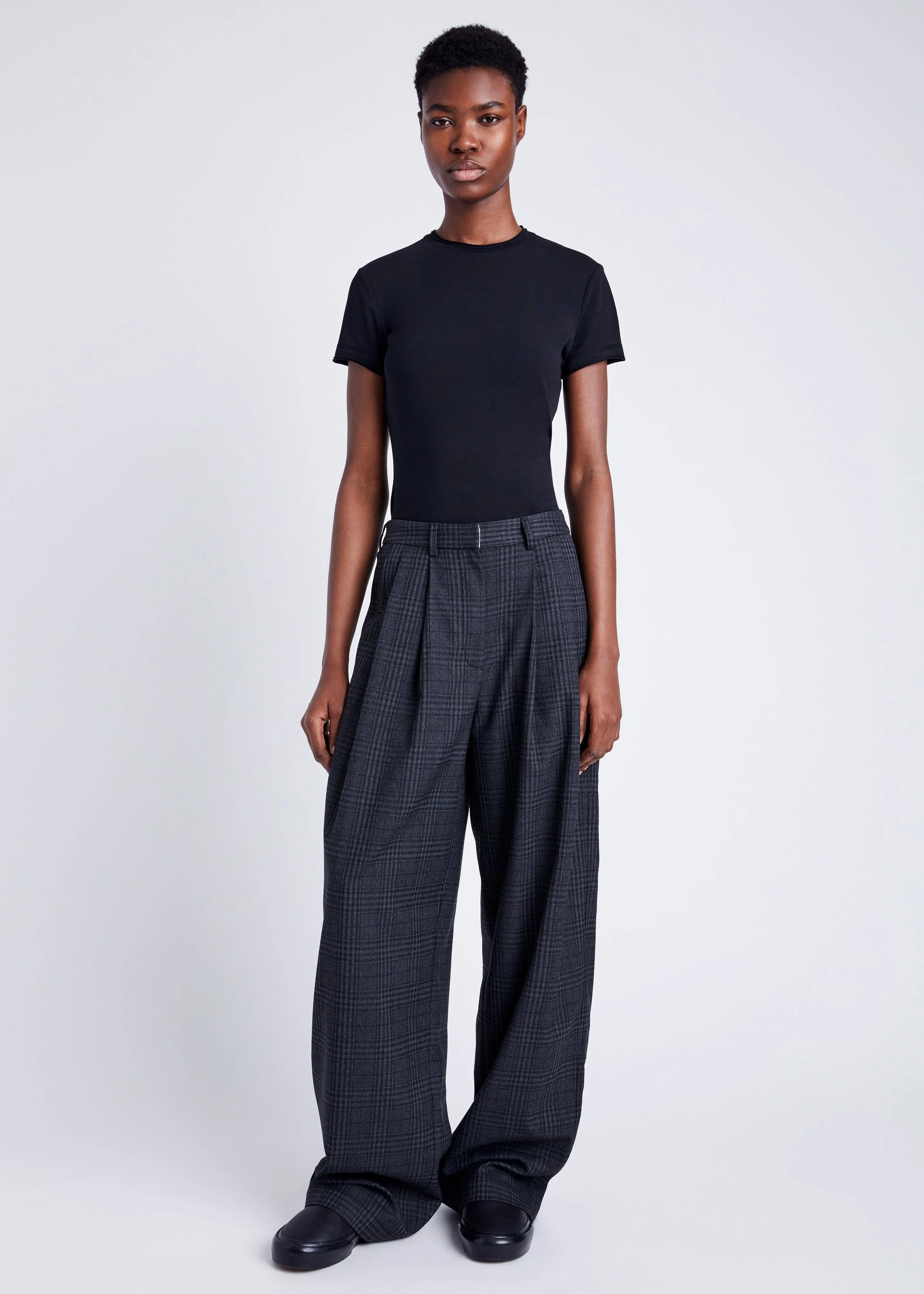 Eleanor Pant in Grid Flannel (Carbon Melange)