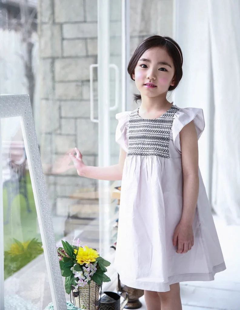Embroidered Trapeze Dress Ivory