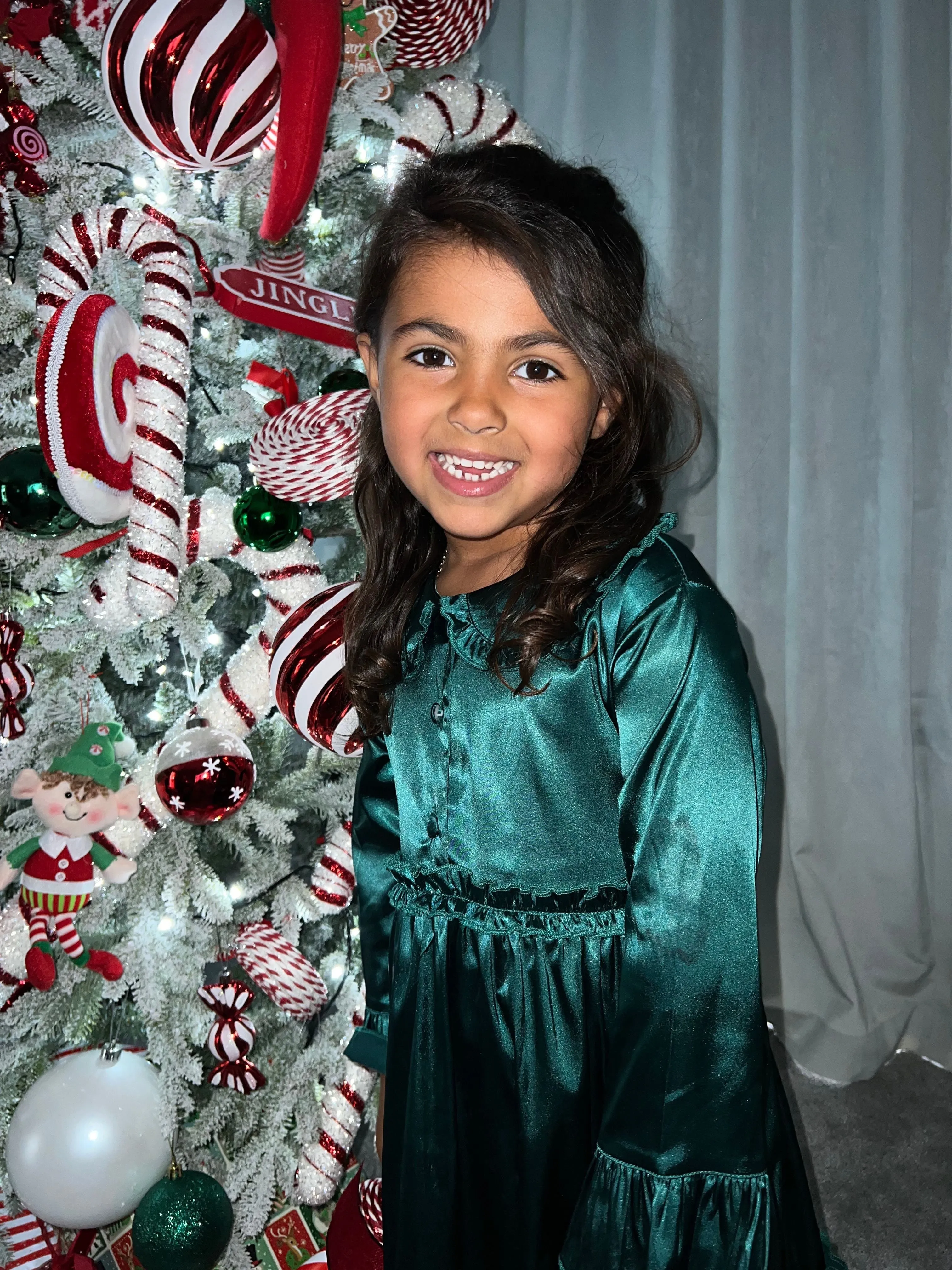 EMERALD GREEN satin frilled nightgown - GIRL