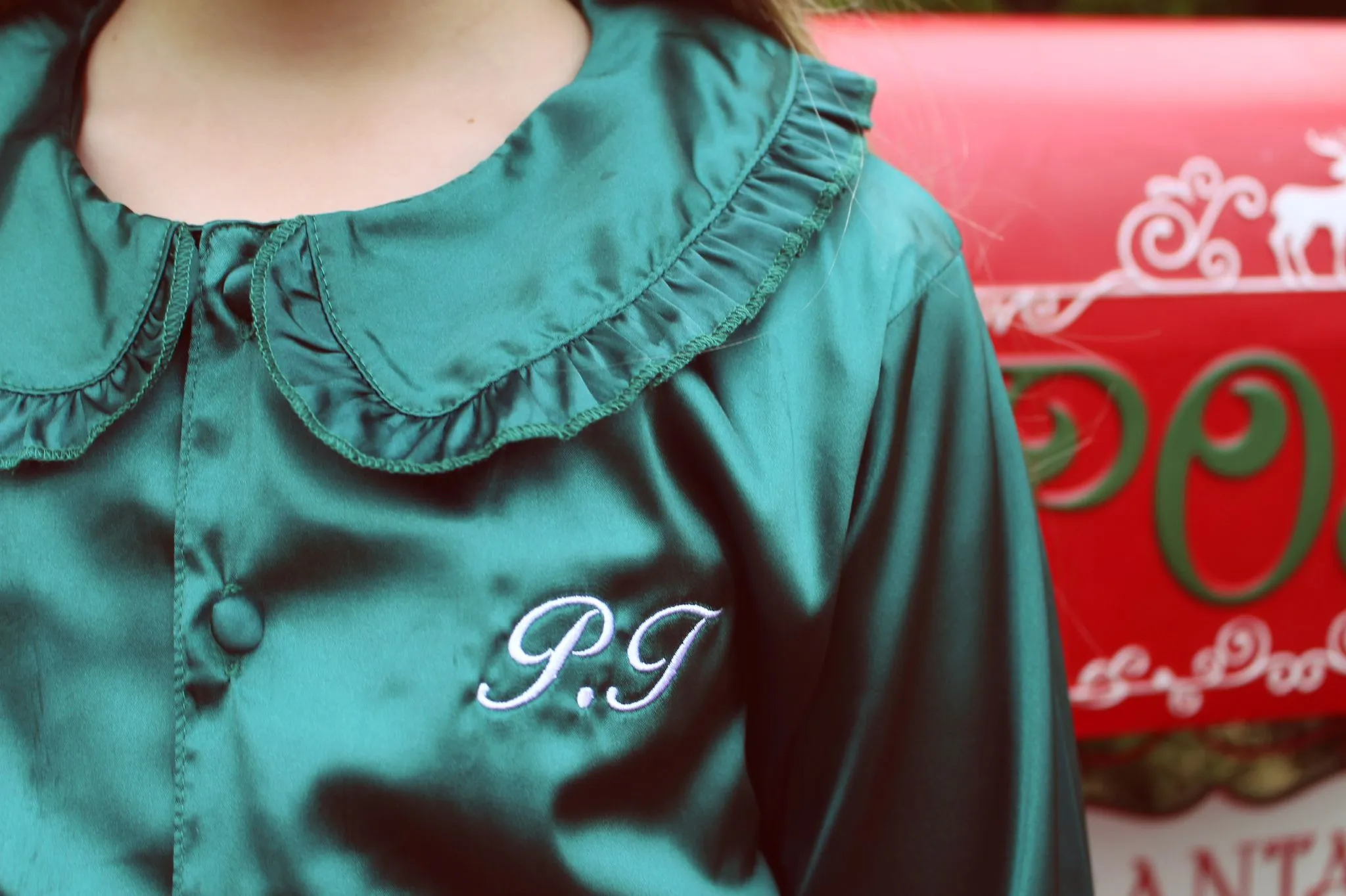 EMERALD GREEN satin frilled pyjamas  - GIRL