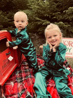 EMERALD GREEN satin frilled pyjamas  - GIRL