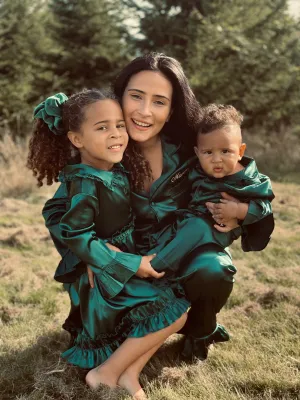 EMERALD GREEN satin frilled pyjamas - MUMMY