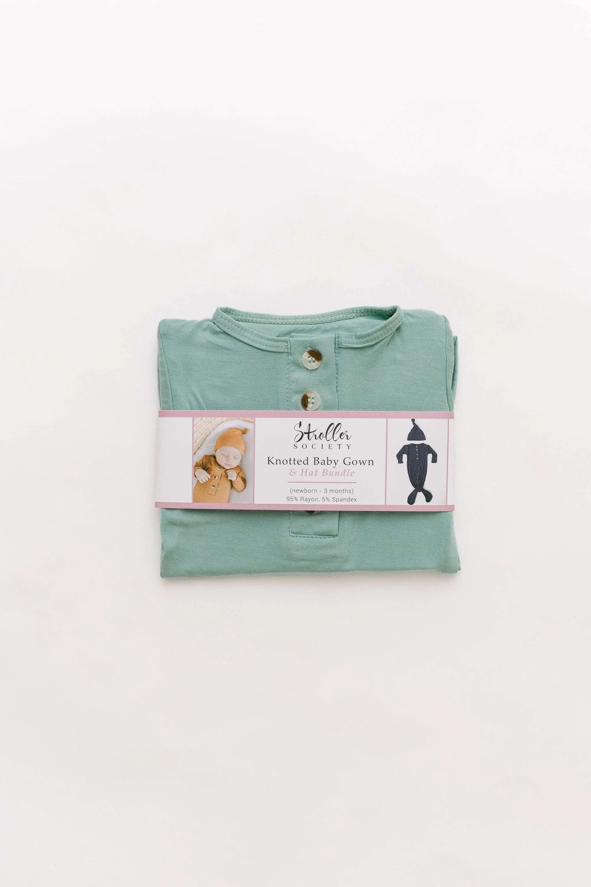 Emerson Knotted Baby Gown & Hat Set |  Mint
