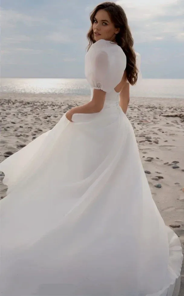 Ethereal Scoop A Line Chiffon Court Train Wedding Dress with Ruching