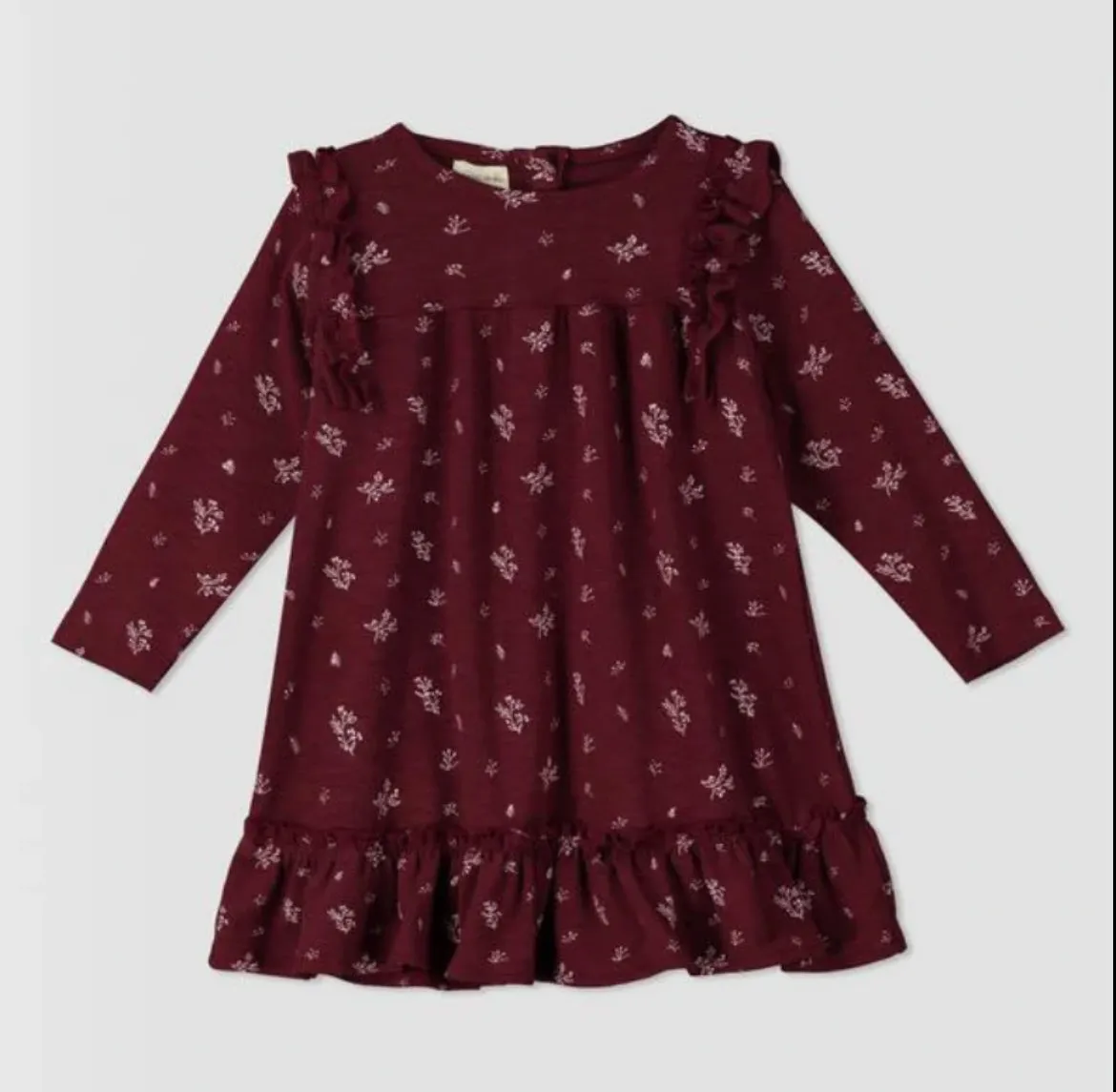 Ettie & H Burgundy Dress in Holly Pattern: Sizes NB to 18/24M