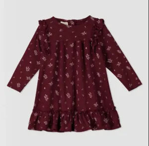 Ettie & H Burgundy Dress in Holly Pattern: Sizes NB to 18/24M