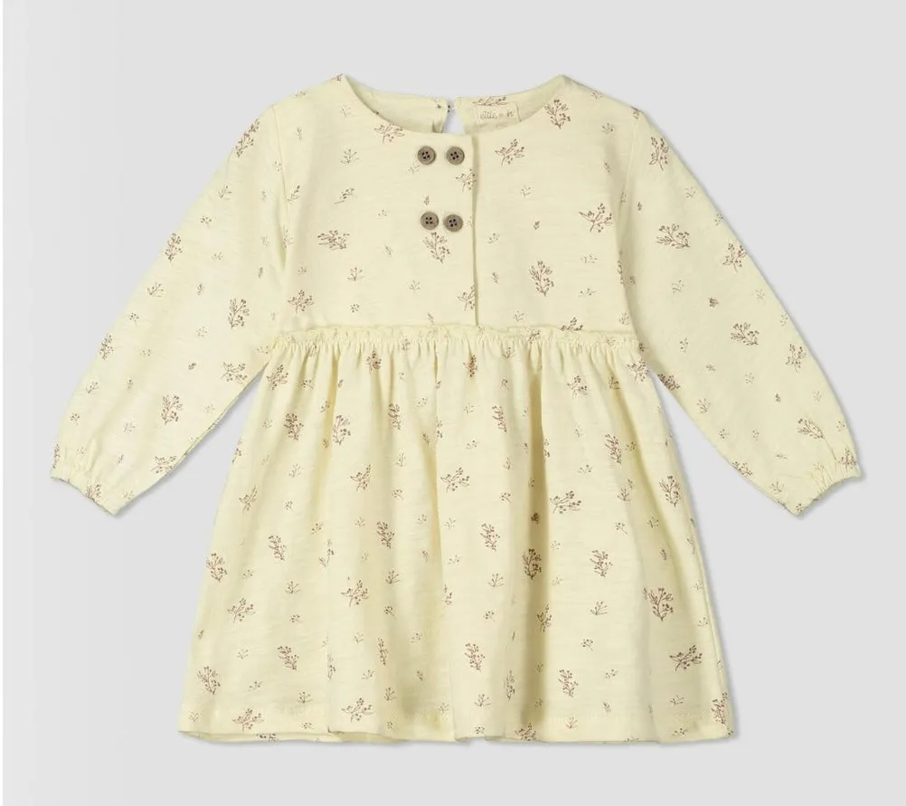 Ettie & H Ivory Dress in Holly Pattern: Sizes NB to 18/24M
