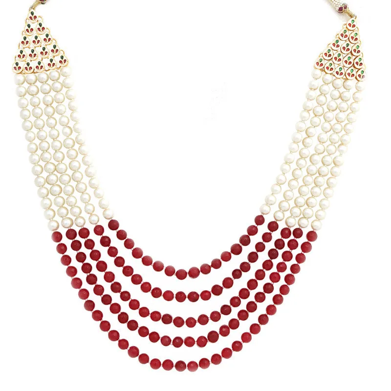 Exclusive Ruby and White Pearl Layered Necklace