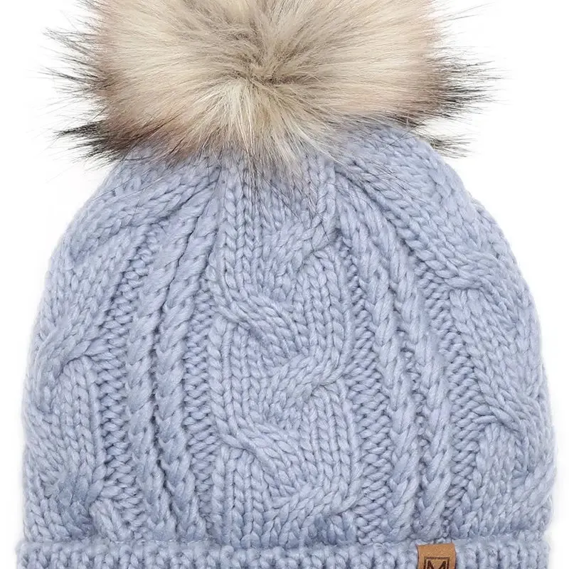 Faux Fur Pom Knit Bean