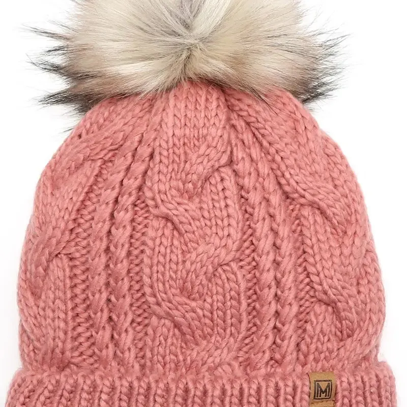 Faux Fur Pom Knit Bean