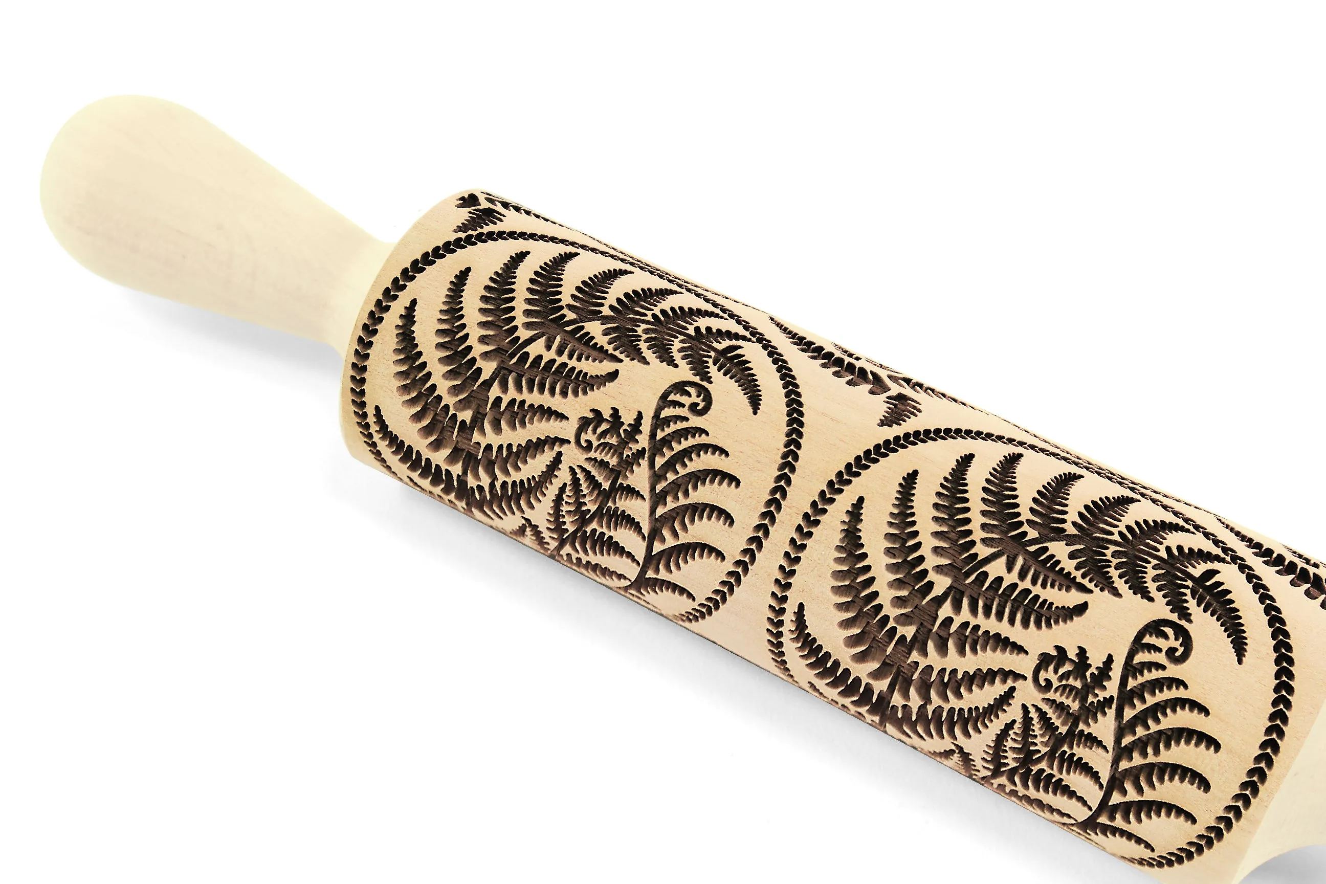 Fern Leaf Circle Forest Rolling Pin Embossed, Engraved, Texturred Sugar Cookies, Clay Roller, Shortbread, Pottery Stamp, Christmas Gift