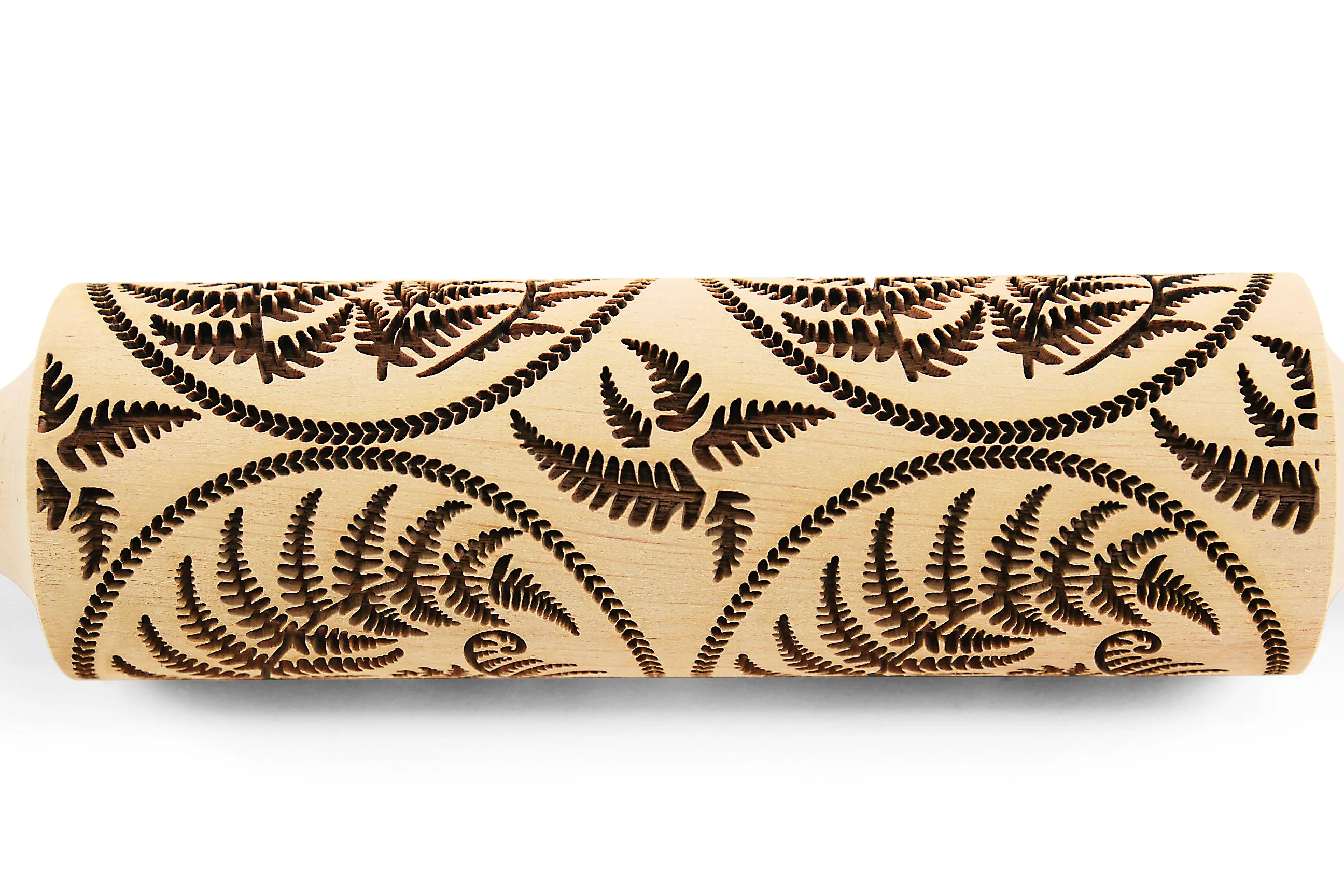 Fern Leaf Circle Forest Rolling Pin Embossed, Engraved, Texturred Sugar Cookies, Clay Roller, Shortbread, Pottery Stamp, Christmas Gift