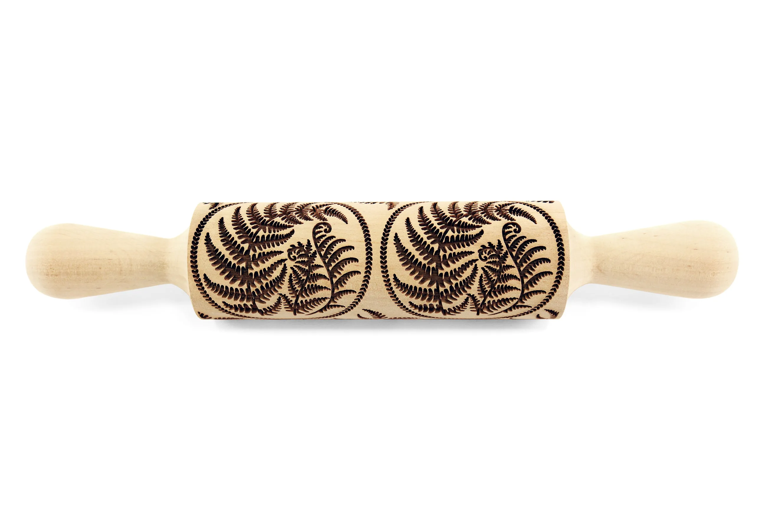 Fern Leaf Circle Forest Rolling Pin Embossed, Engraved, Texturred Sugar Cookies, Clay Roller, Shortbread, Pottery Stamp, Christmas Gift