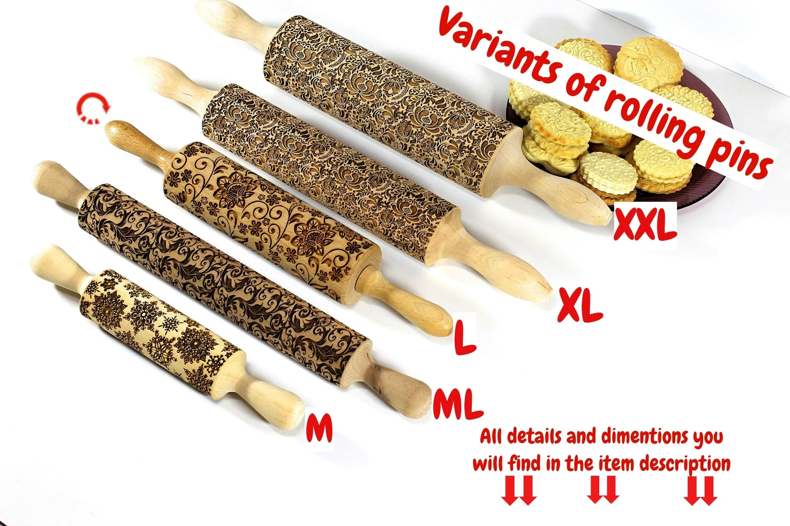 Fern Leaf Circle Forest Rolling Pin Embossed, Engraved, Texturred Sugar Cookies, Clay Roller, Shortbread, Pottery Stamp, Christmas Gift