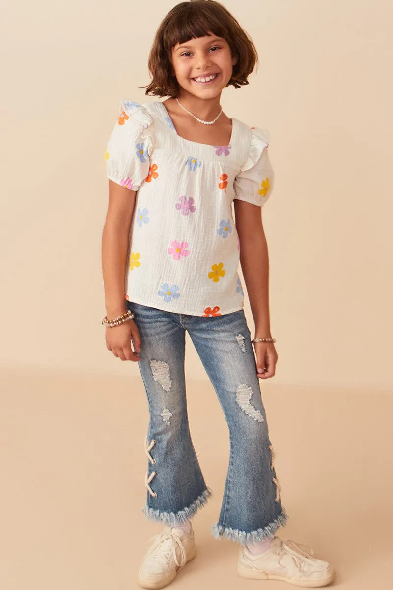 Floral Gauze Textured Square Neck Top