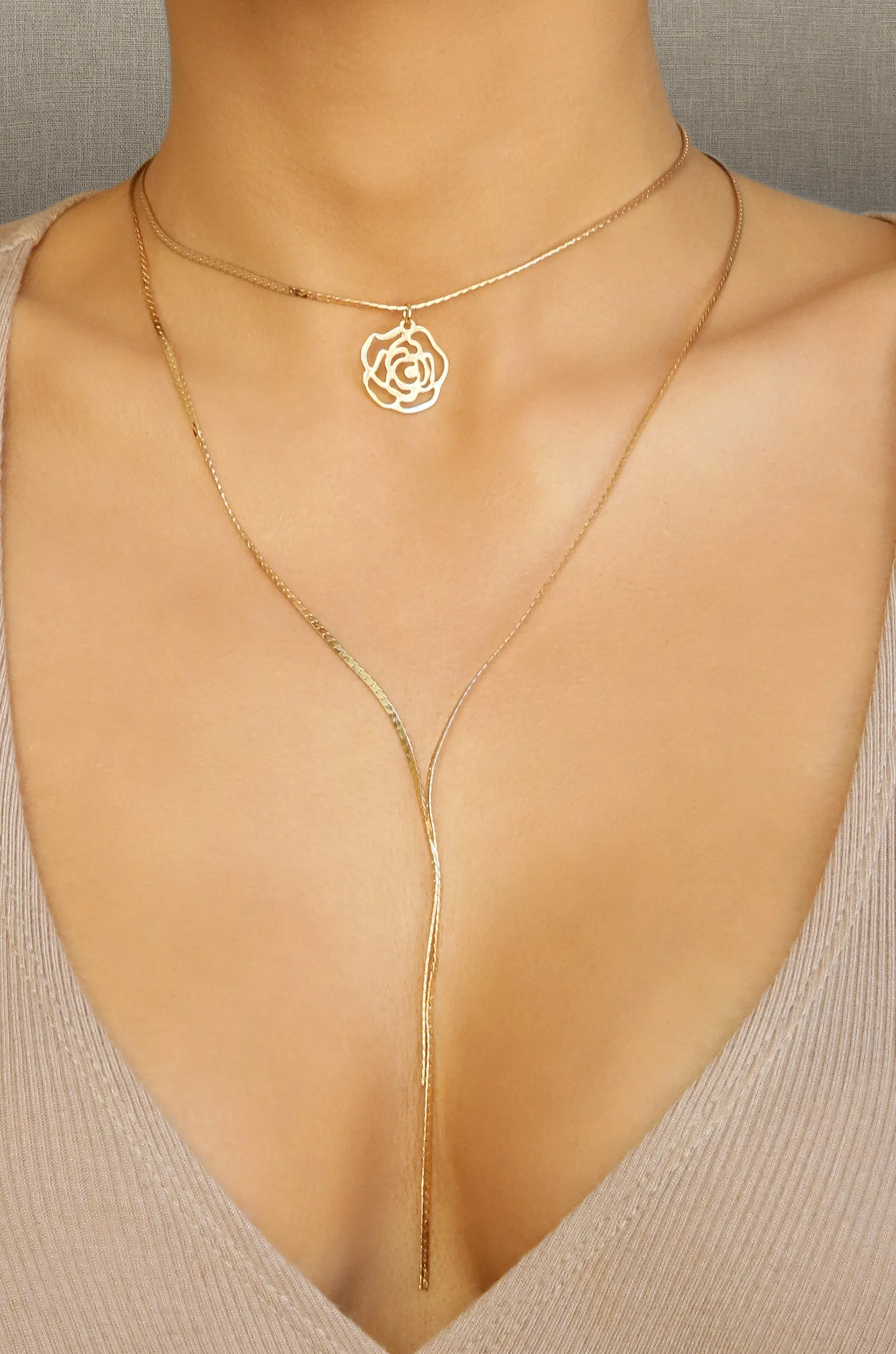 Flower Pendant 18k Gold Plated Lariat Necklace