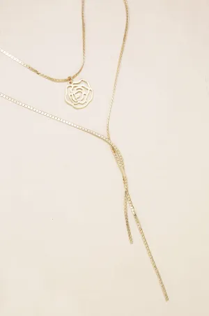 Flower Pendant 18k Gold Plated Lariat Necklace