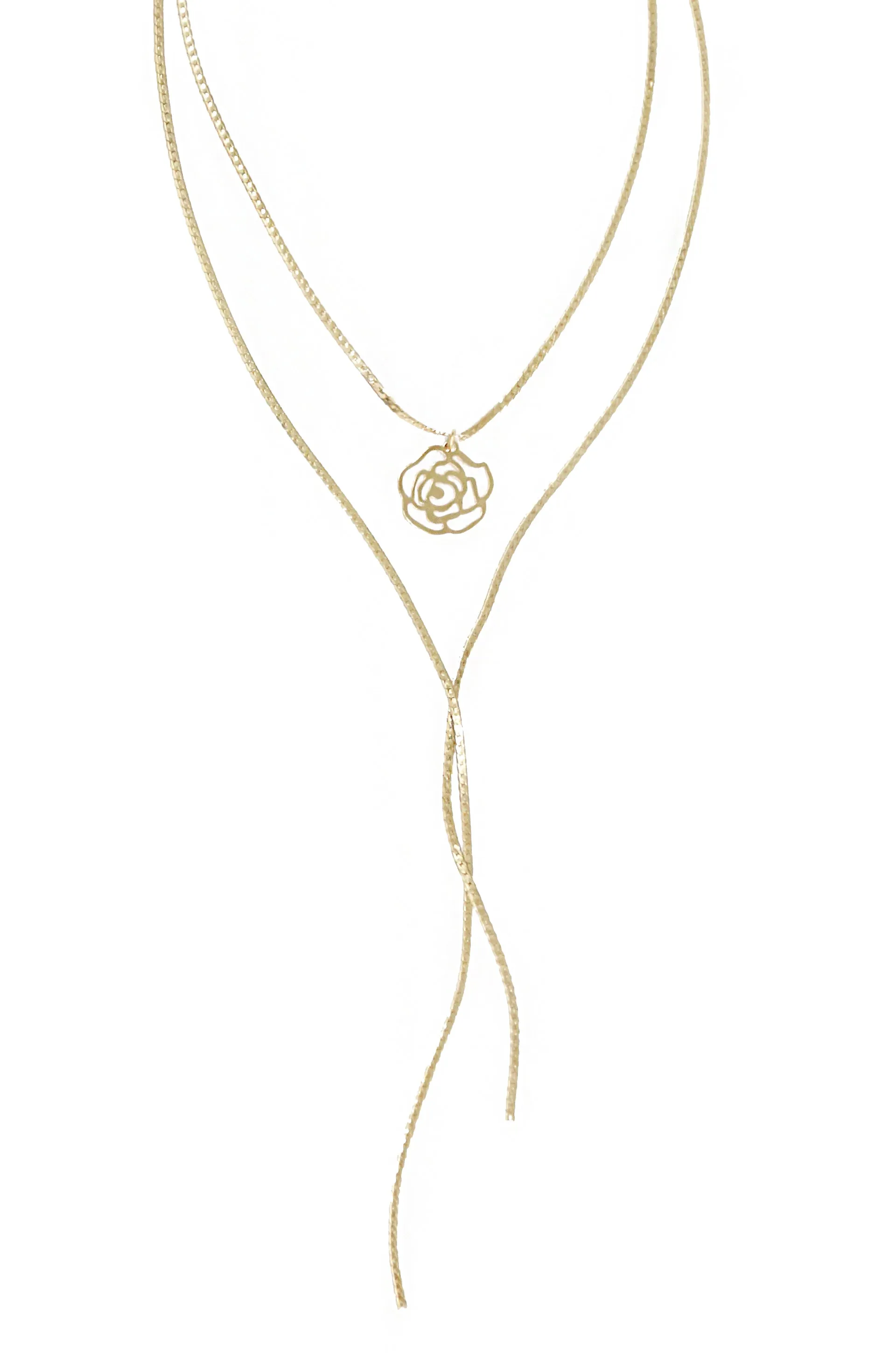 Flower Pendant 18k Gold Plated Lariat Necklace