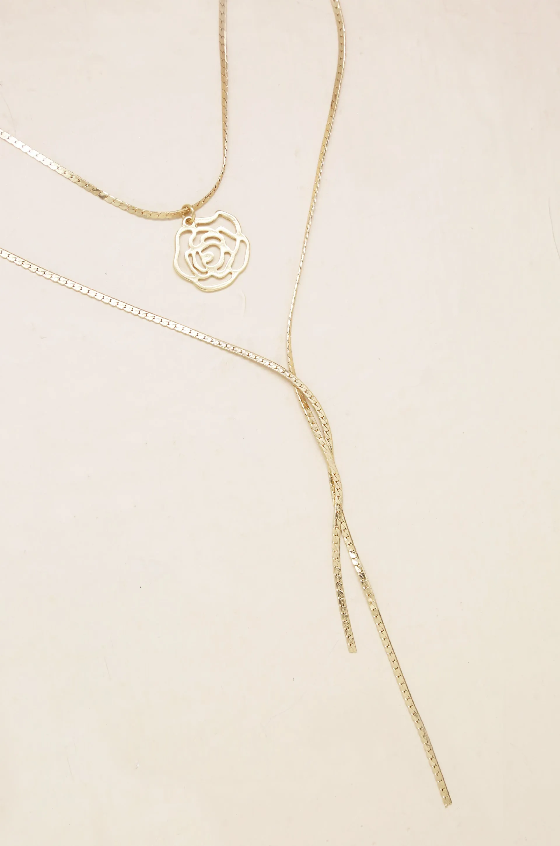 Flower Pendant 18k Gold Plated Lariat Necklace