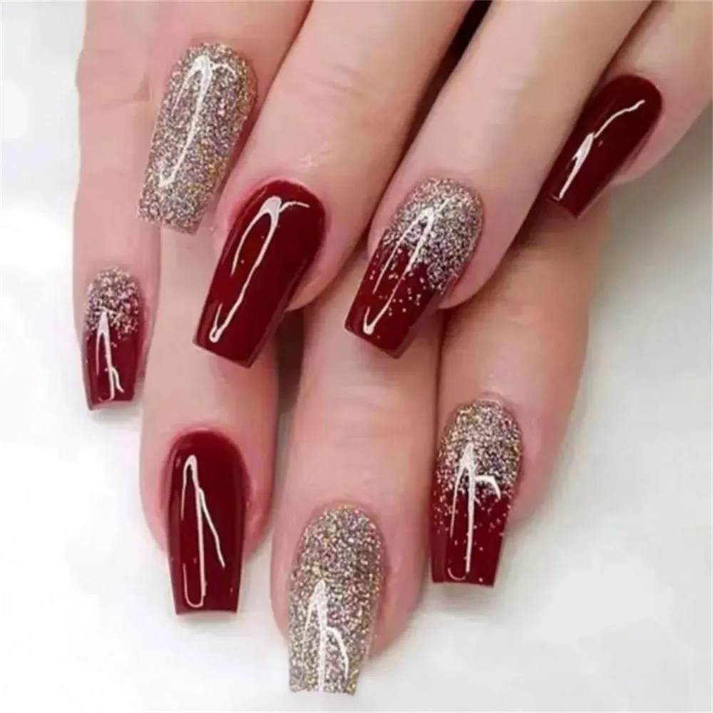Fofosbeauty 6 Packs(144pcs) Christmas Nails, Press on Nails, Full Cover Acrylic Nails for Girls Women, Almond Square Red Deer Elk Snowflakes, 29