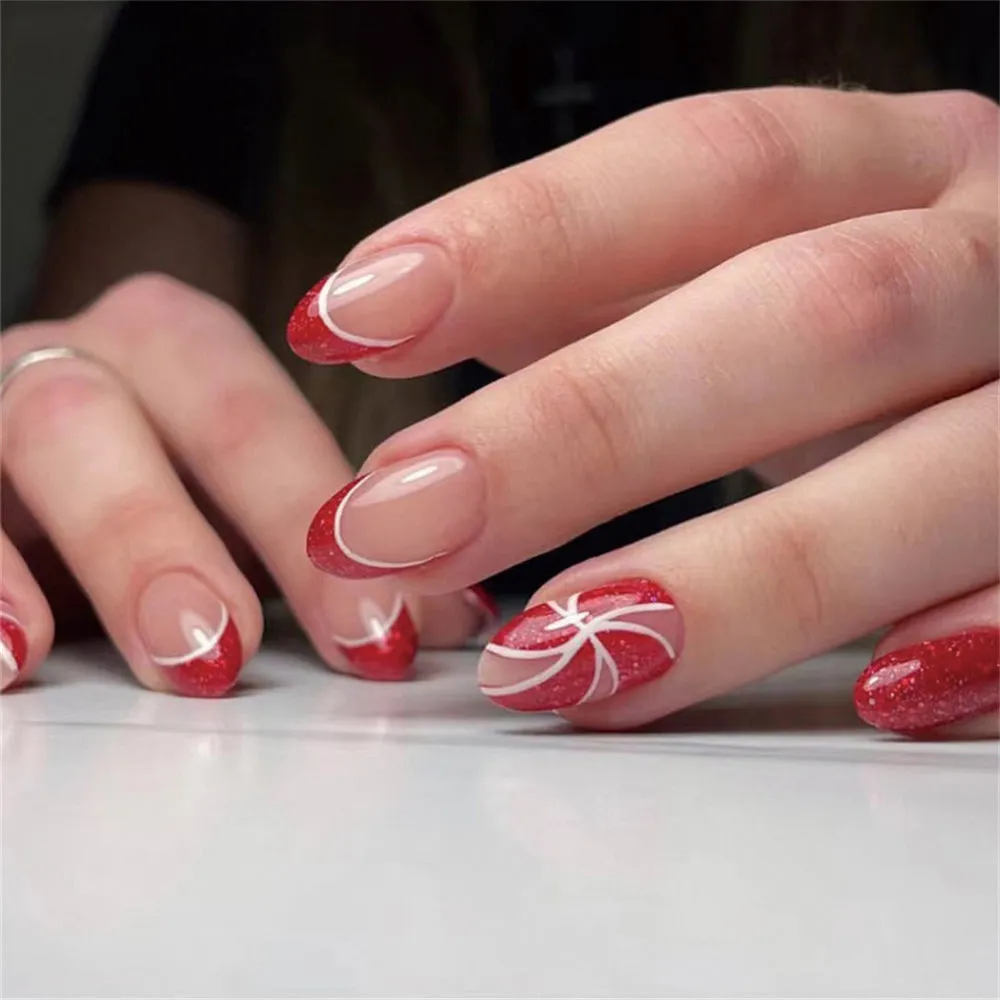 Fofosbeauty 6 Packs(144pcs) Christmas Nails, Press on Nails, Full Cover Acrylic Nails for Girls Women, Almond Square Red Deer Elk Snowflakes, 29