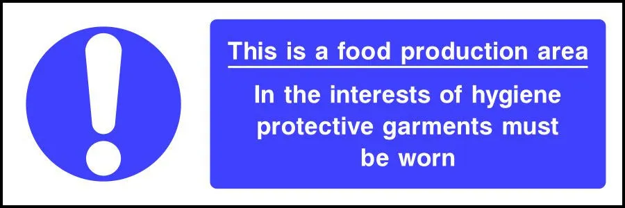 Food production area Protective garments must be worn sign