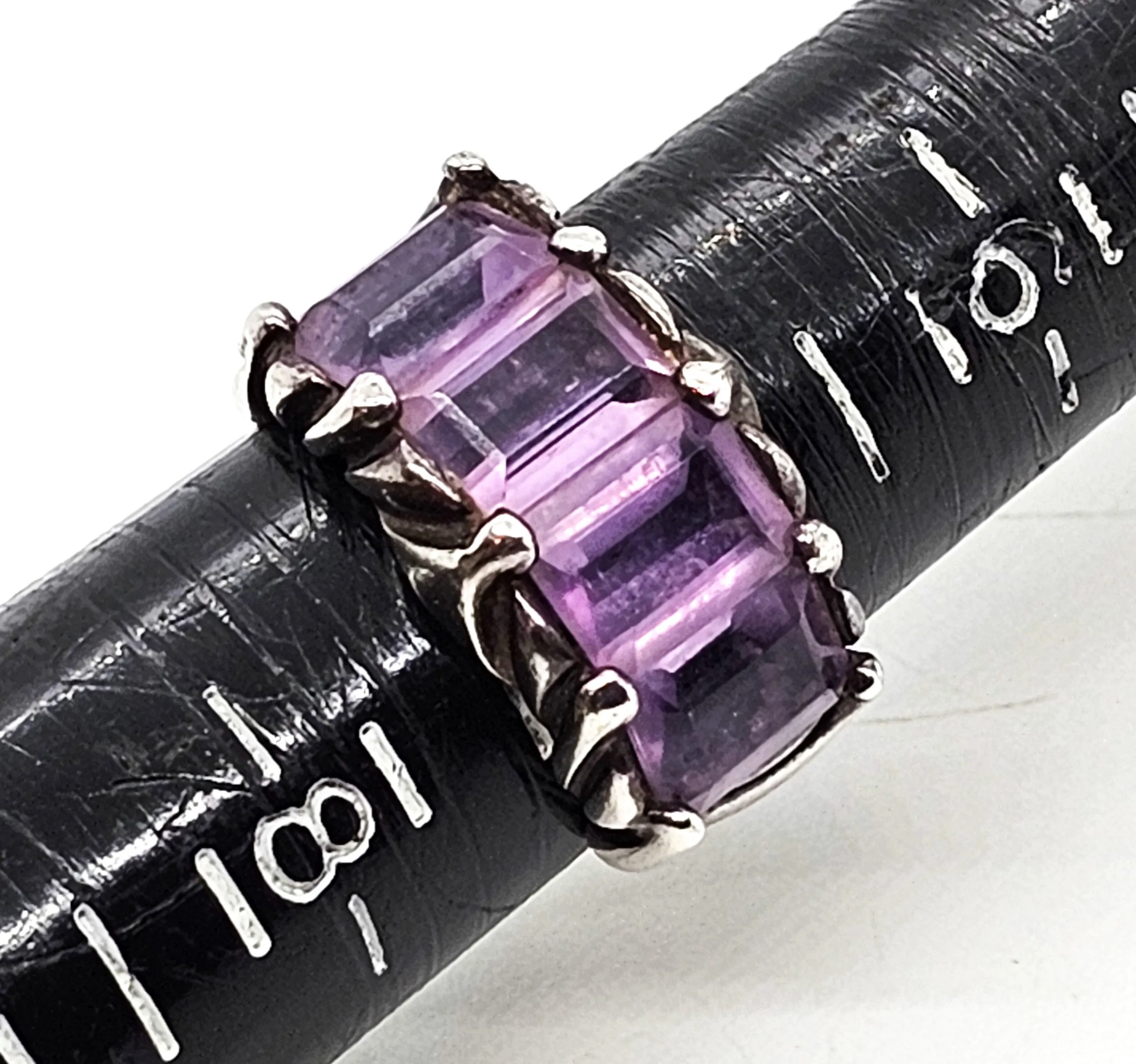 Four stone purple Amethyst thick band twisted CA vintage sterling silver ring size 7