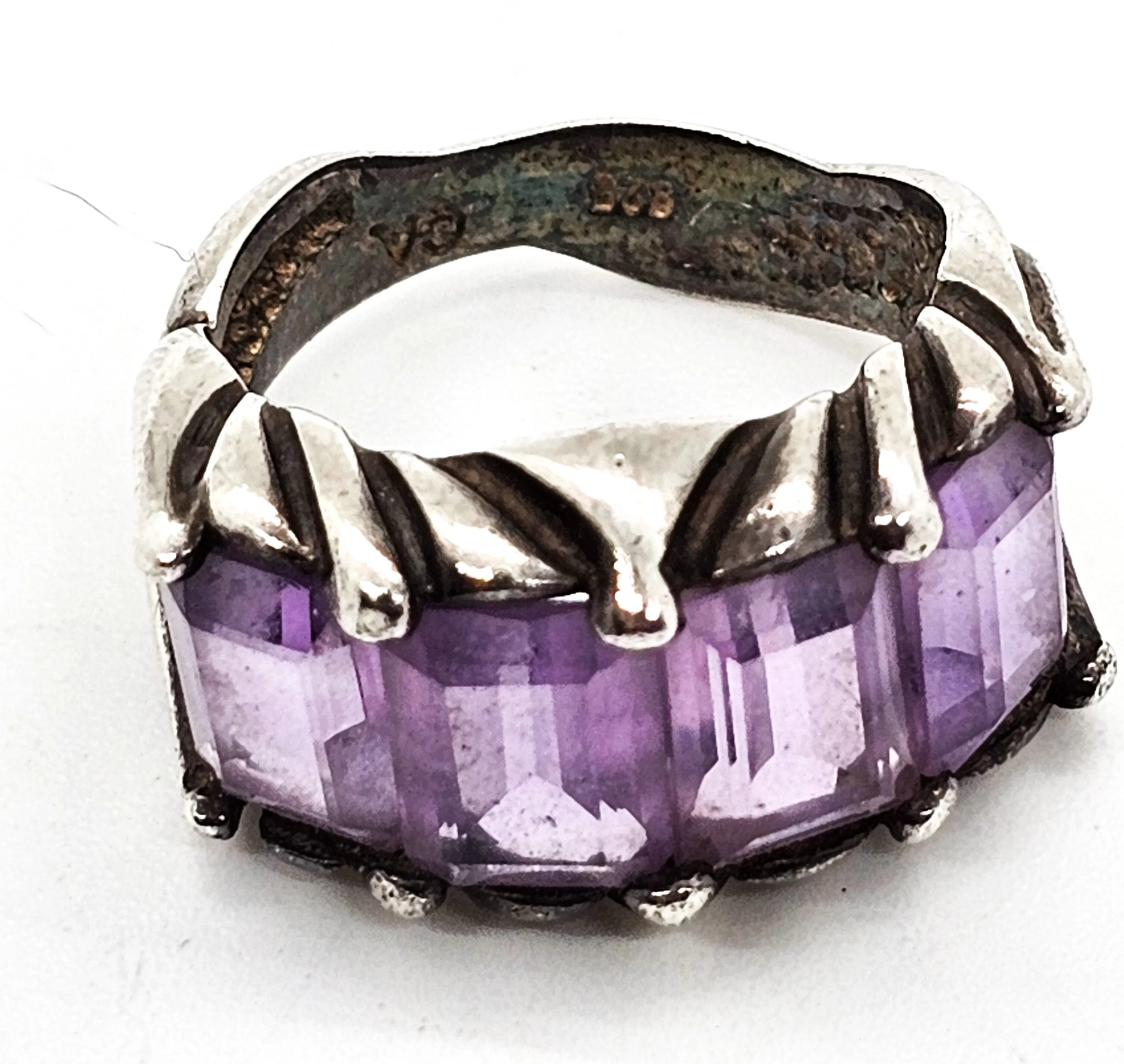 Four stone purple Amethyst thick band twisted CA vintage sterling silver ring size 7