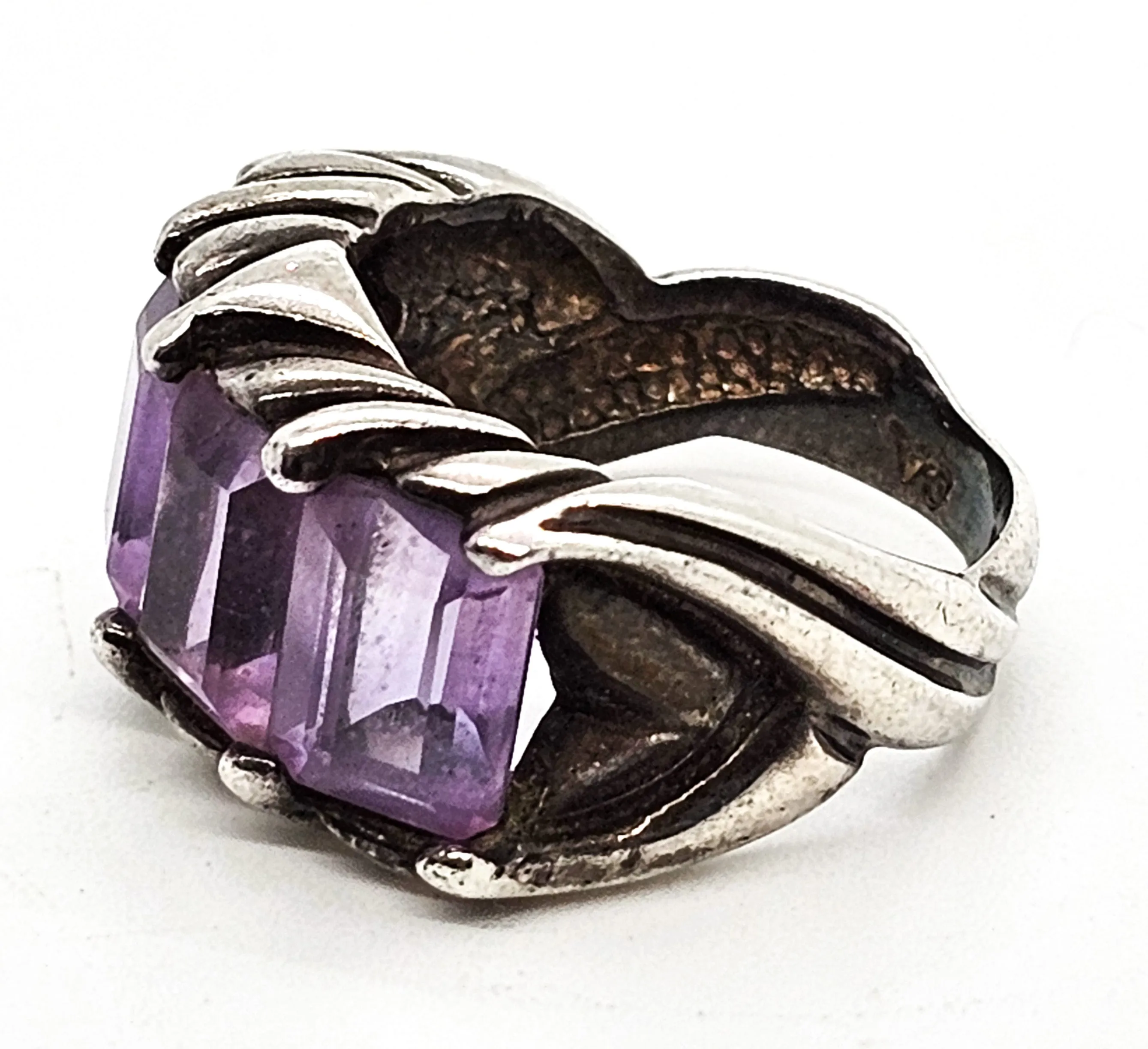 Four stone purple Amethyst thick band twisted CA vintage sterling silver ring size 7