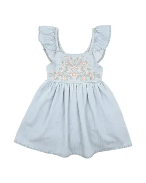 FOX & FINCH PALM COVE DENIM EMBROIDERED DRESS