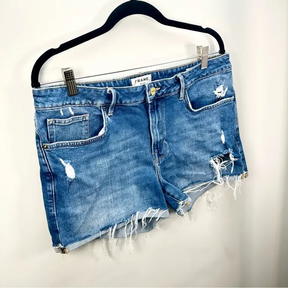 Frame Denim Le Grand Garcon Distressed Short, Shear Wash