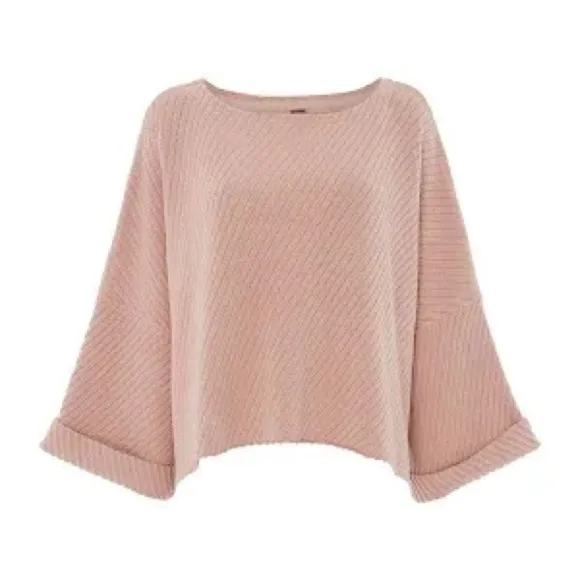 FREE PEOPLE I Can’t Wait Slouchy Dolman Cropped Sweater in Pink Women’s Size M