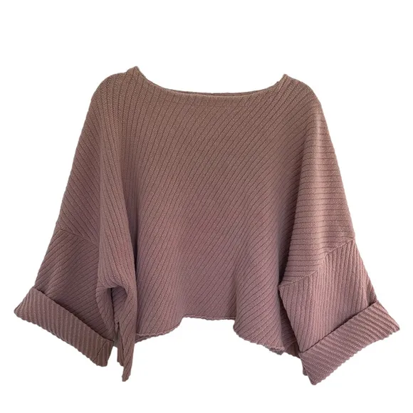 FREE PEOPLE I Can’t Wait Slouchy Dolman Cropped Sweater in Pink Women’s Size M
