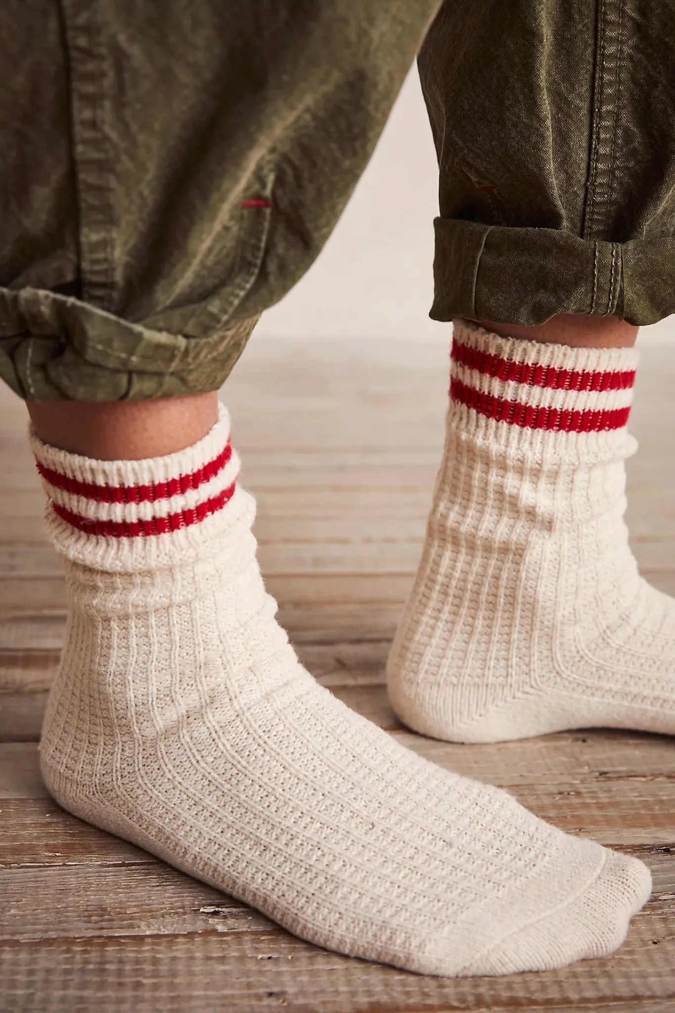 Free People: Jackson Cozy Stripe Socks in Classic Red