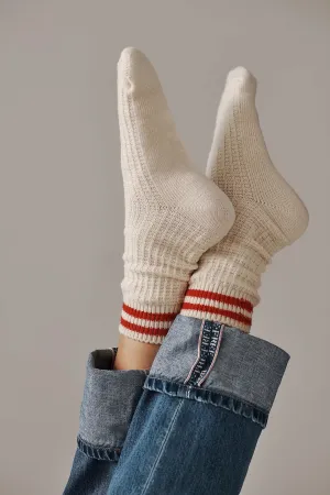 Free People: Jackson Cozy Stripe Socks in Classic Red