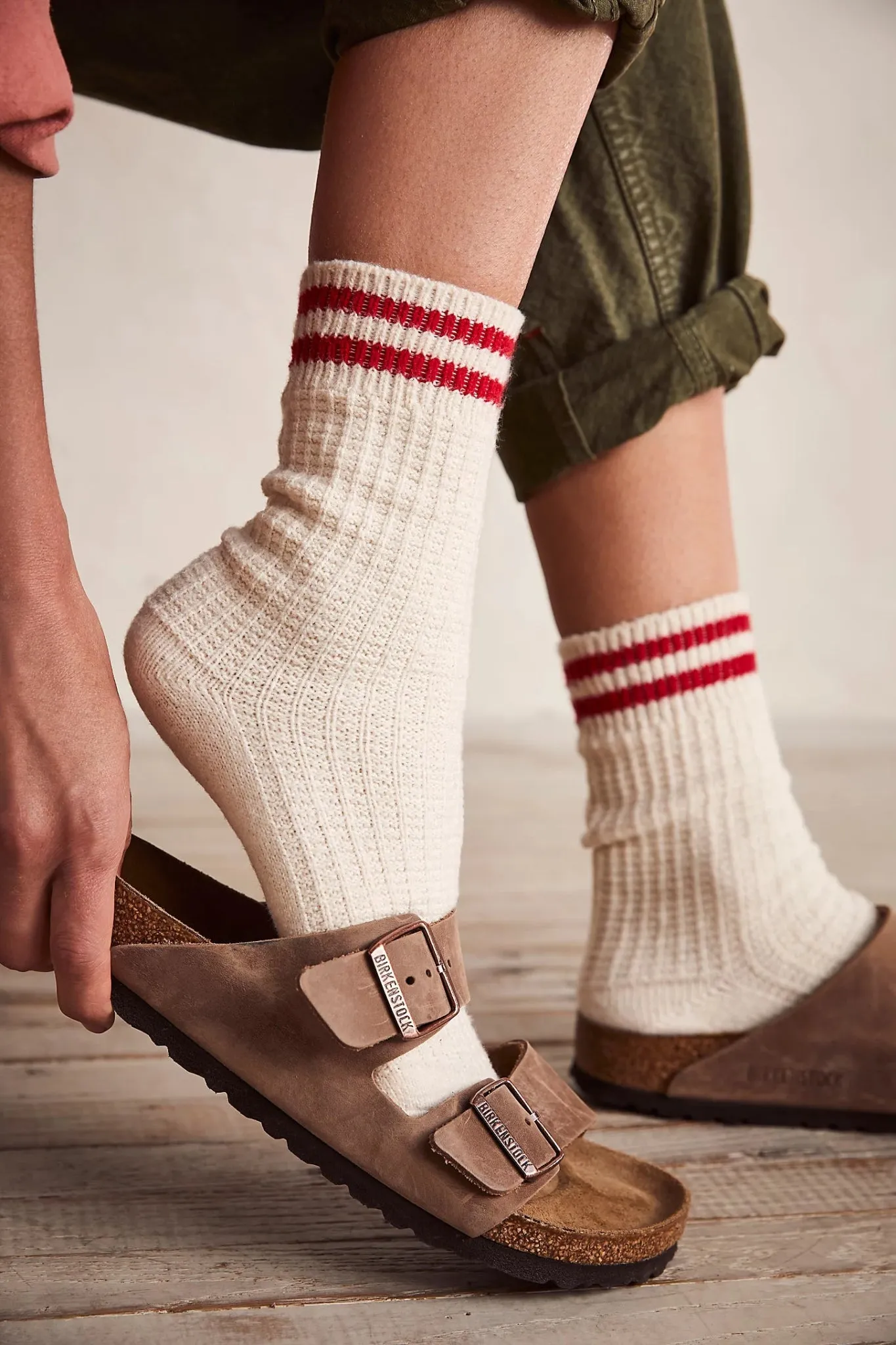 Free People: Jackson Cozy Stripe Socks in Classic Red