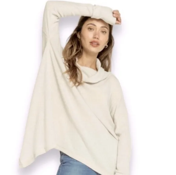Free People Juicy Long Sleeve Mock Neck Top in Stone Cold Size Medium