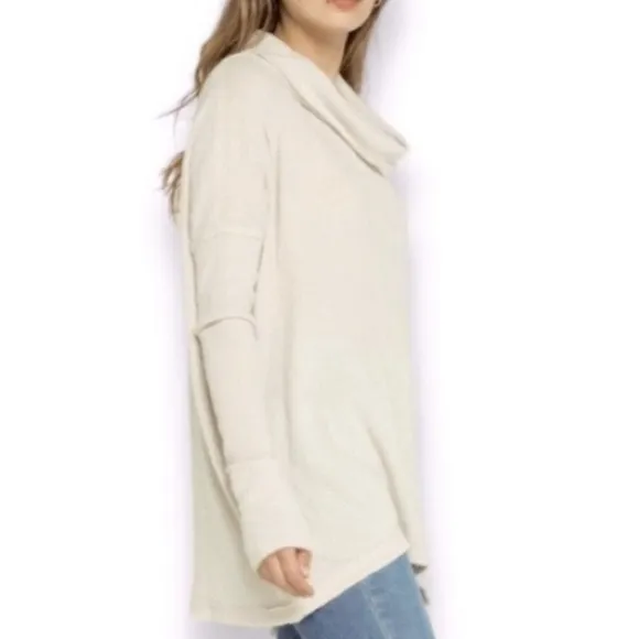 Free People Juicy Long Sleeve Mock Neck Top in Stone Cold Size Medium