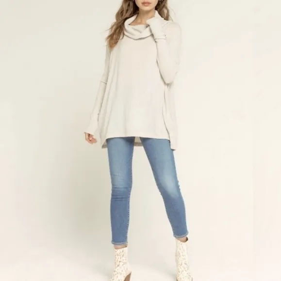 Free People Juicy Long Sleeve Mock Neck Top in Stone Cold Size Medium