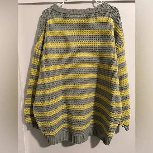 Free People Links Pullover Sweater M Crewneck Knit Oversized Striped Slouchy
