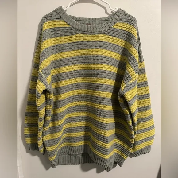 Free People Links Pullover Sweater M Crewneck Knit Oversized Striped Slouchy