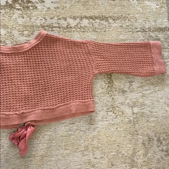 Free People Maybe Baby Chunky Crochet Knit Sweater Oversized Pink Fisherman