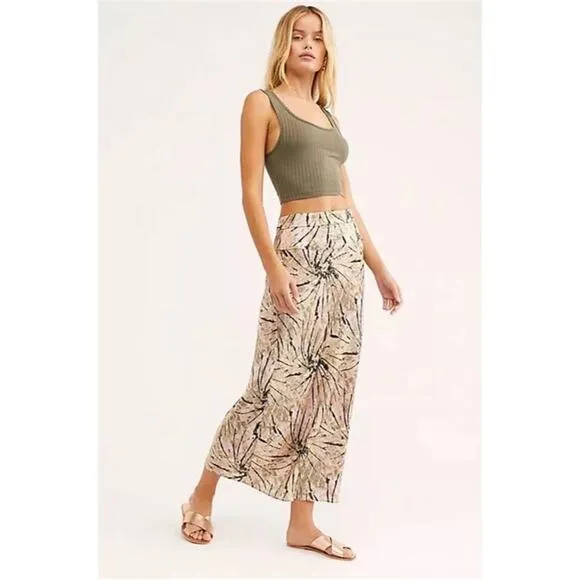 Free People Normani Bias Printed Skirt in Magic Smoke Combo Size 2 Gently Used