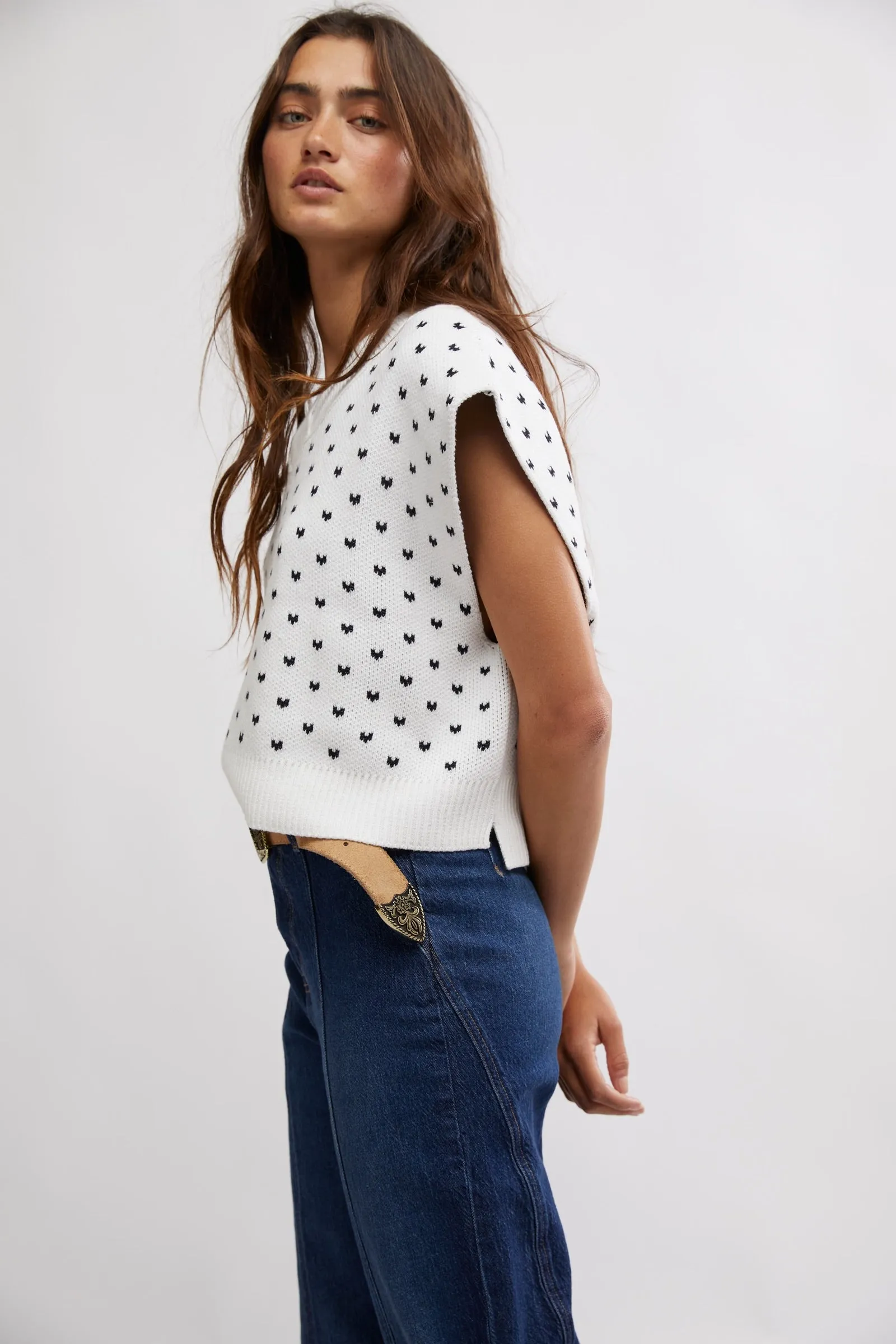 free people: pattern easy street sweater-ivory black combo
