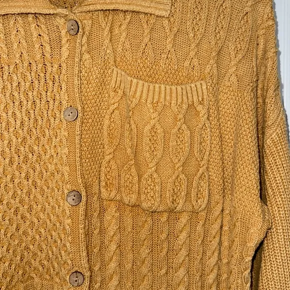 Free People Say Anything Yellow Cable Knit Cardigan Sweater Oversized  Medium