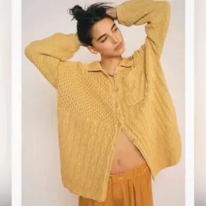 Free People Say Anything Yellow Cable Knit Cardigan Sweater Oversized  Medium