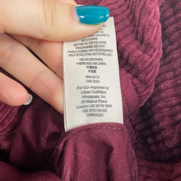 Free People Slouchy Corduroy Dolman Moto Cropped Jacket Burgundy Red Small