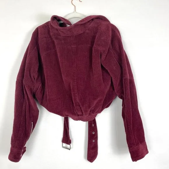 Free People Slouchy Corduroy Dolman Moto Cropped Jacket Burgundy Red Small