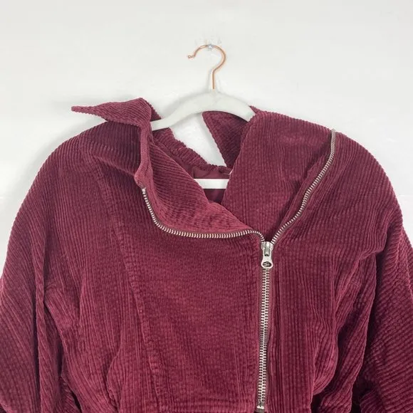 Free People Slouchy Corduroy Dolman Moto Cropped Jacket Burgundy Red Small